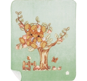 抗敏幼兒毯(桃子樹&兔子)-綠